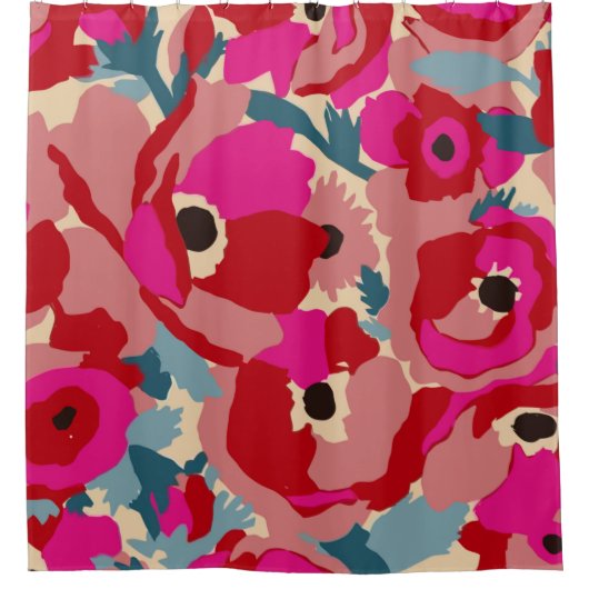 Blume Illustrationsmuster. Botanischer Blumenmoti Duschvorhang (Vorderseite)