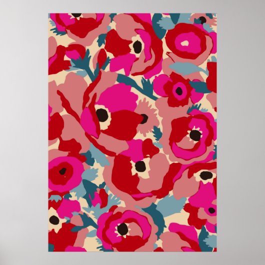 Blume Illustrationsmuster. Botanischer Blumenmoti Poster (Vorne)