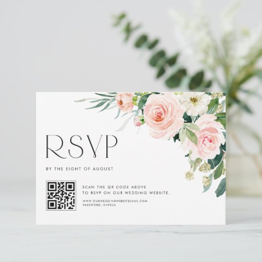 Blume im Aquarellgarten mit QR-Code RSVP Karte (Stehend Vorderseite)
