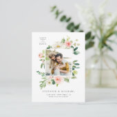 Blume im Aquarellgarten Save the Date Foto Ankündigungspostkarte (Stehend Vorderseite)