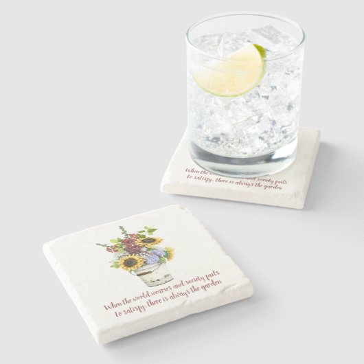 Blume im Aquarellgarten zitieren Rustikale Zinnbüc Steinuntersetzer (Seitenansicht)