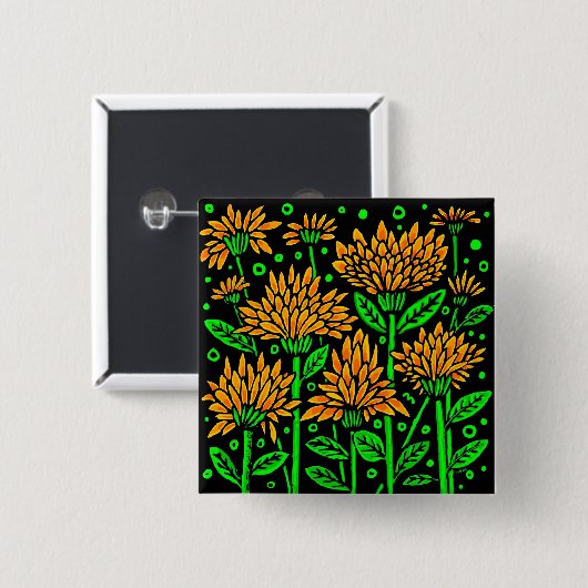 Blume im Art-Deco-Stil Button (Vorne & Hinten)