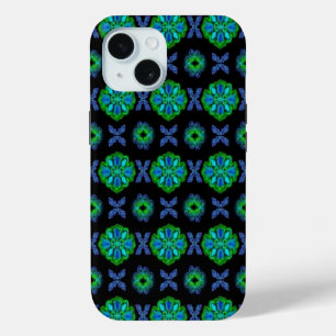 Blume im Artdeco Retrolook grün und blau Case-Mate iPhone Hülle
