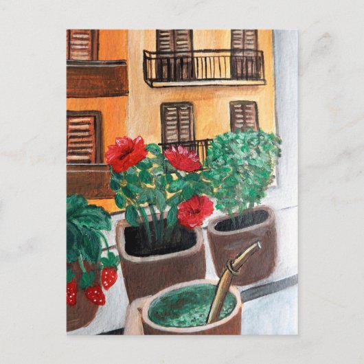 Blume im Fenster | Sizilien, Italien Postkarte (Vorderseite)