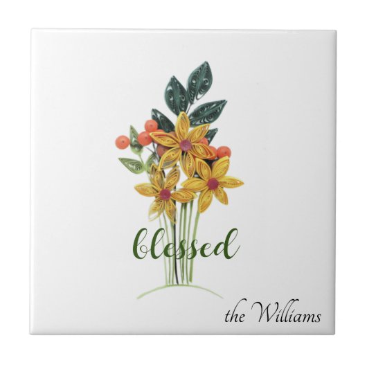 Blume im Herbst "gesegnet" Keramik Fliese (Vorderseite)
