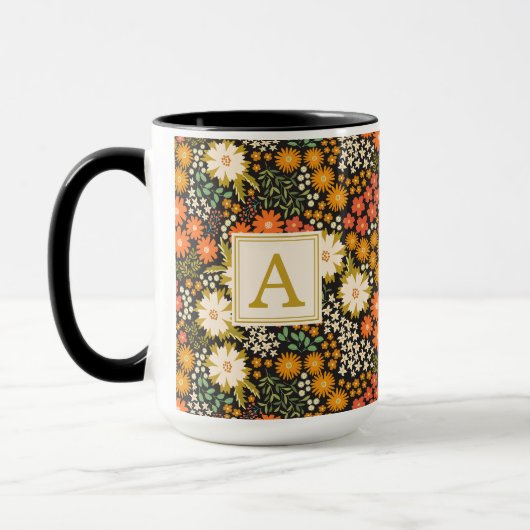 Blume im Herbst Herbstfarben Monogramm-Tasse Tasse (Links)