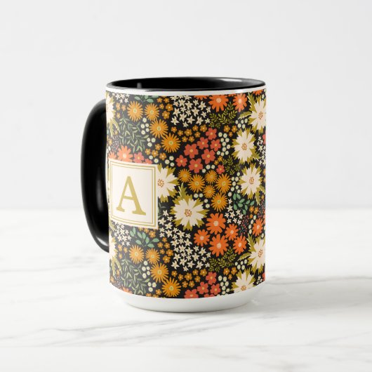 Blume im Herbst Herbstfarben Monogramm-Tasse Tasse (Vorderseite Links)