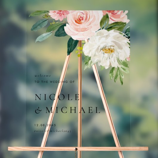 Blume im Hübschen Garten Wasserfarbe Willkommen Acrylschild (Neutral)