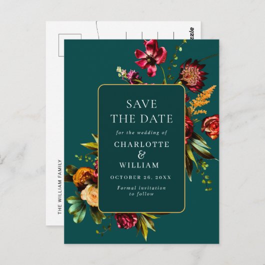 Blume im Jugendstil, die den QR-Code speichern Postkarte (Vorne/Hinten)