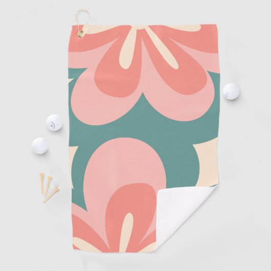 Blume im Retro-Stil in Rosa und Türkis Golfhandtuch (Insitu)