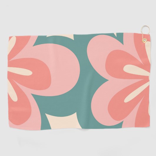 Blume im Retro-Stil in Rosa und Türkis Golfhandtuch (Horizontal)