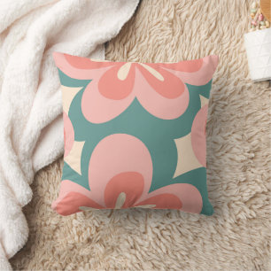 Blume im Retro-Stil in Rosa und Türkis Kissen