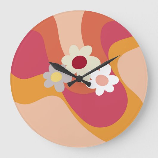 Blume im Retrostil Große Wanduhr (Vorderseite)