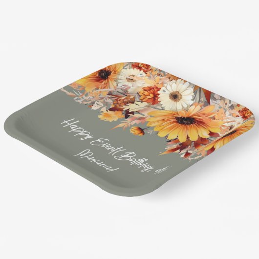 Blume im Sage-Party Pappteller (Gewinkelt)