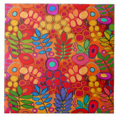 Blume im sonnigen Garten - Rotes Gelb Fliese (Vorderseite)