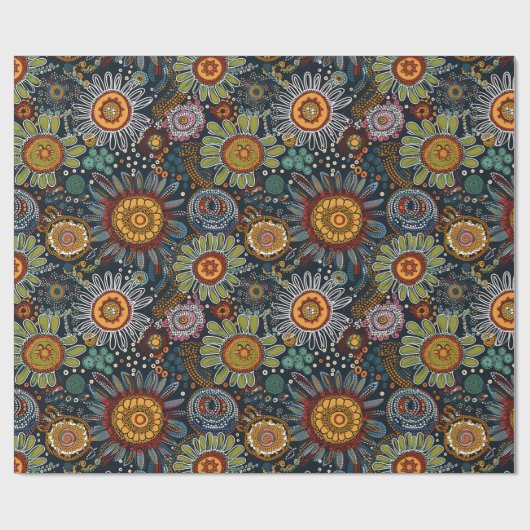 Blume im Stil der Aborigine-Kunst Hochglanzpapier Geschenkpapier (Flach)