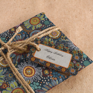 Blume im Stil der Aborigine-Kunst Hochglanzpapier Geschenkpapier