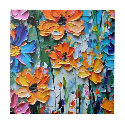 Blume im Stildach von Impasto Fliese (Vorderseite)