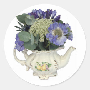 Blume im Teekessel Runder Aufkleber