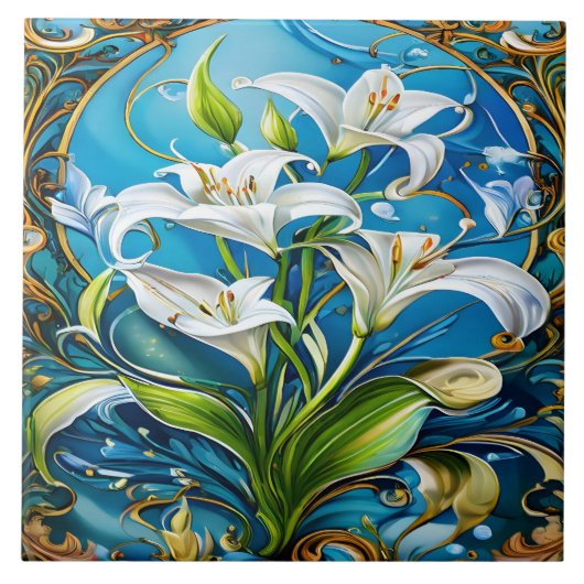 Blume im Verzierten Blumendesign Fliese (Vorderseite)