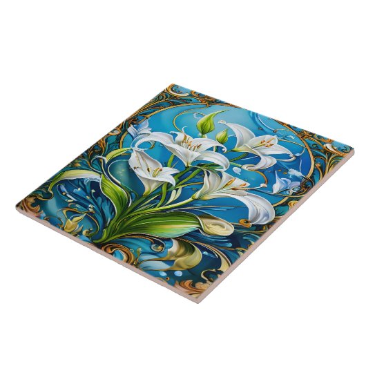 Blume im Verzierten Blumendesign Fliese (Seite)