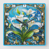 Blume im Verzierten Blumendesign Quadratische Wanduhr (Vorderseite)