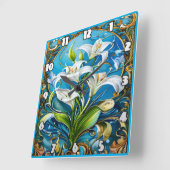 Blume im Verzierten Blumendesign Quadratische Wanduhr (Winkel)