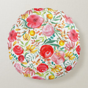 Blume im Vintagen Blumenstil und Wiesengras Rundes Kissen