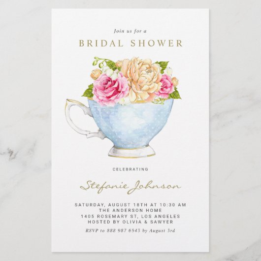 Blume im Wasserbad Teacup Brautparty Einladung (Vorderseite)