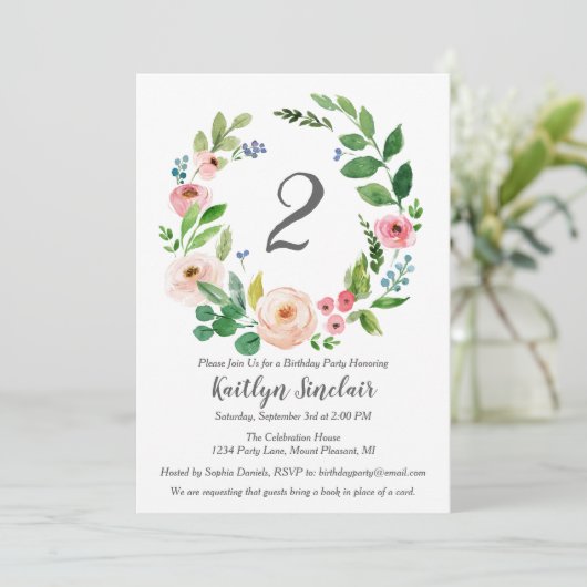 Blume im Wasserfarbenbereich Einladung zur Geburts (Stehend Vorderseite)