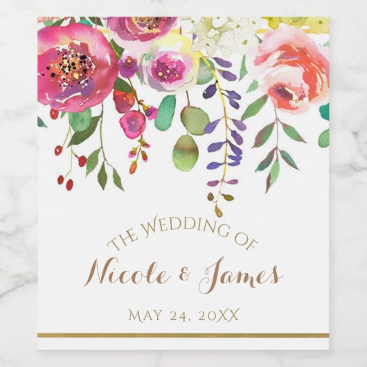 Blume im Wasserfarbenbereich Moderne Hochzeitswein Weinetikett (Einzelnes Label)