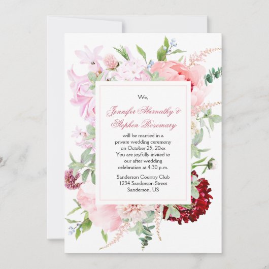 Blume im Wasserfarbengarten Hochzeitsempfang Einladung (Vorderseite)