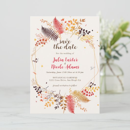 Blume im Wildwald Fern Mushrooms Foliage Save The Date (Stehend Vorderseite)