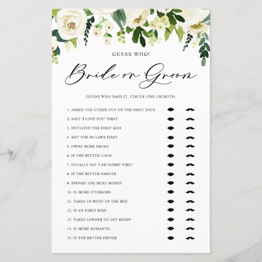 Blume im Winter raten, wer Braut oder Game ist (Vorderseite)