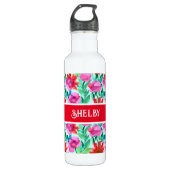 Blume in Aquamarin, rot und rosa Edelstahlflasche (Vorderseite)