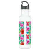 Blume in Aquamarin, rot und rosa Edelstahlflasche (Rückseite)