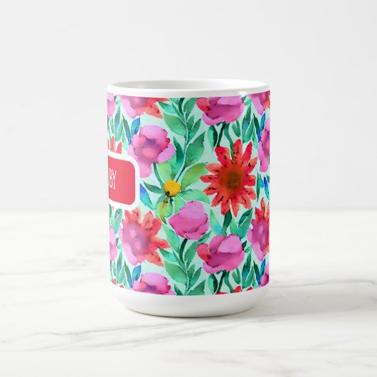 Blume in Aquamarin, rot und rosa Kaffeetasse (Mittel)