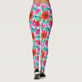 Blume in Aquamarin, rot und rosa Leggings (Rückseite)