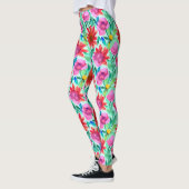 Blume in Aquamarin, rot und rosa Leggings (Links)