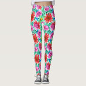 Blume in Aquamarin, rot und rosa Leggings (Vorderseite)