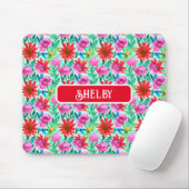 Blume in Aquamarin, rot und rosa Mousepad (Mit Mouse)