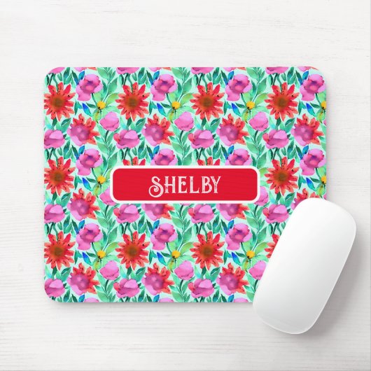 Blume in Aquamarin, rot und rosa Mousepad (Mit Mouse)
