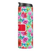 Blume in Aquamarin, rot und rosa Thermosbecher (Nach rechts gedreht)