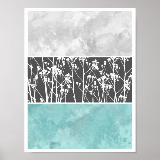 Blume in aquamarin und grau poster (Vorne)
