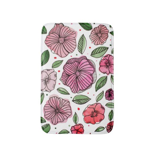 Blume in Aquarell und Tinte - Rosa und Grün Badematte (Vorderseite Vertikal)