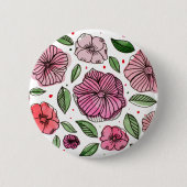 Blume in Aquarell und Tinte - Rosa und Grün Button (Vorderseite)