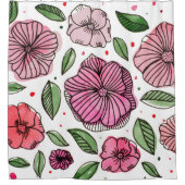 Blume in Aquarell und Tinte - Rosa und Grün Duschvorhang (Vorderseite)