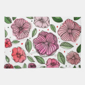 Blume in Aquarell und Tinte - Rosa und Grün Geschirrtuch (Horizontal)