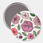 Blume in Aquarell und Tinte - Rosa und Grün Magnet (Vorderseite/Rückseite)