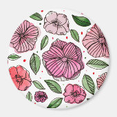 Blume in Aquarell und Tinte - Rosa und Grün Magnet (Vorne)